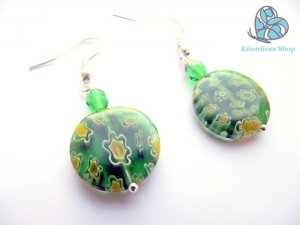 Kerek zöld millefiori fülbevaló